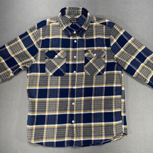 Brixton Bowery Moonlit Ocean Bright Gold Flannel Mens XL Academia Plaid Gorpcore